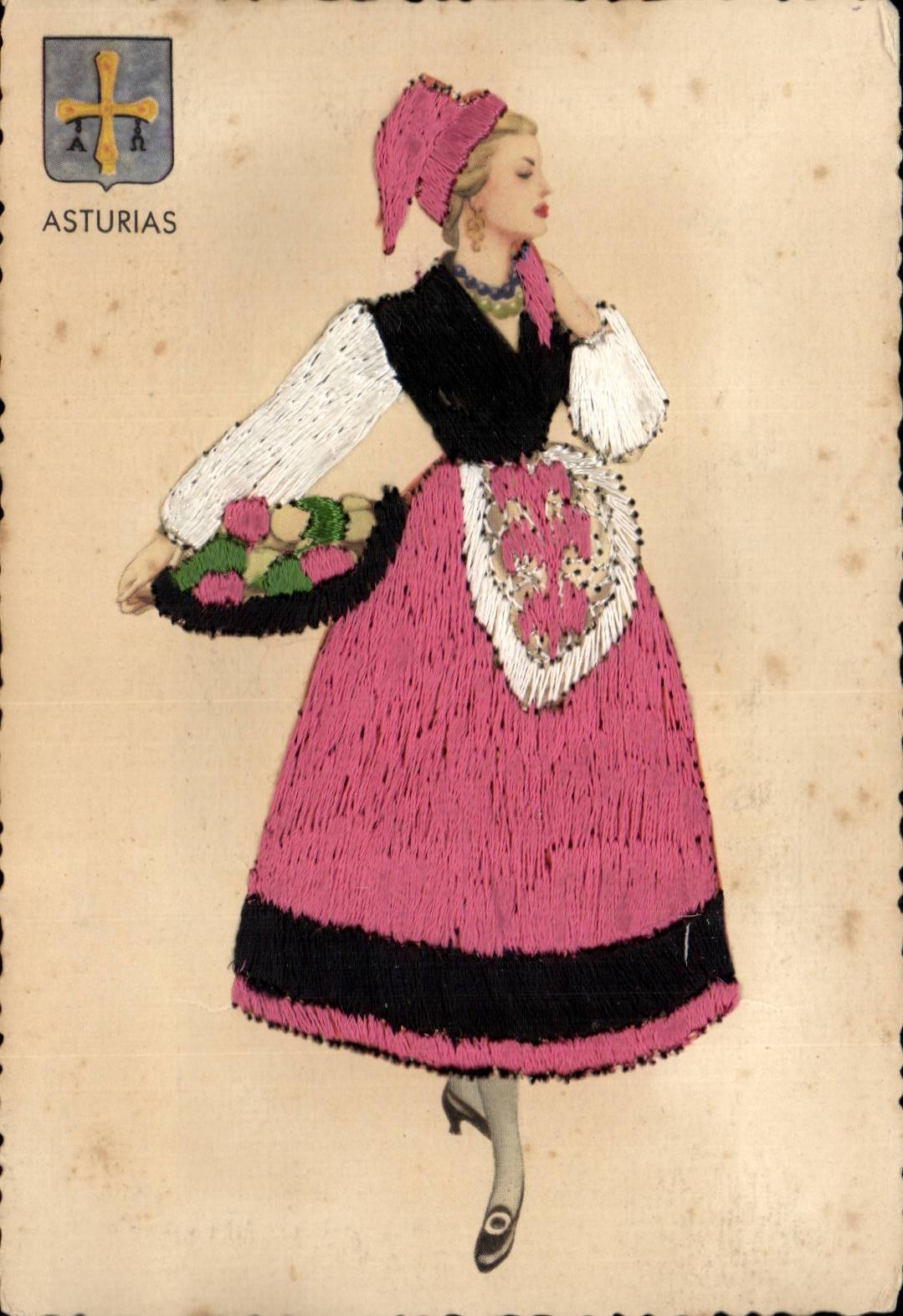 Espana - Espagne - Asturias - folklore - stitched relief - unusual - CPA 