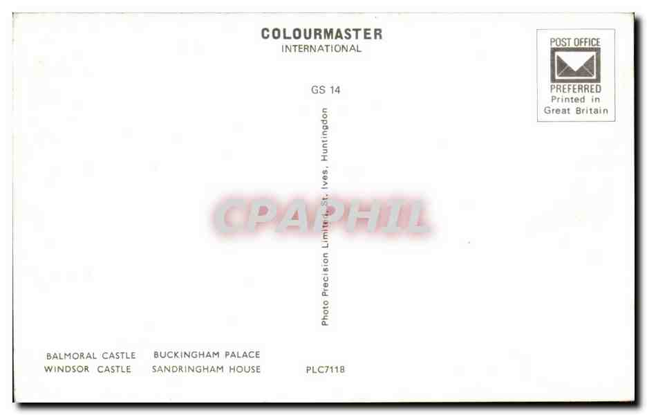 Royal Residences — Balmoral Castle, Buckingham Palace, Windsor Castle, Sandringham House — Colourmaster International GS 14 — Achterkant
