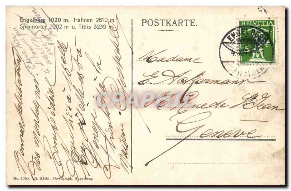 CPA Suisse Engelberg Hahnen Spannorter Titlis — Rückseite
