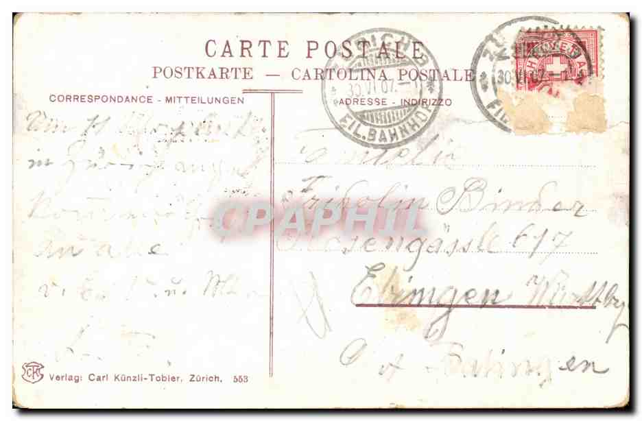 Suisse CPA Zutich — Rückseite