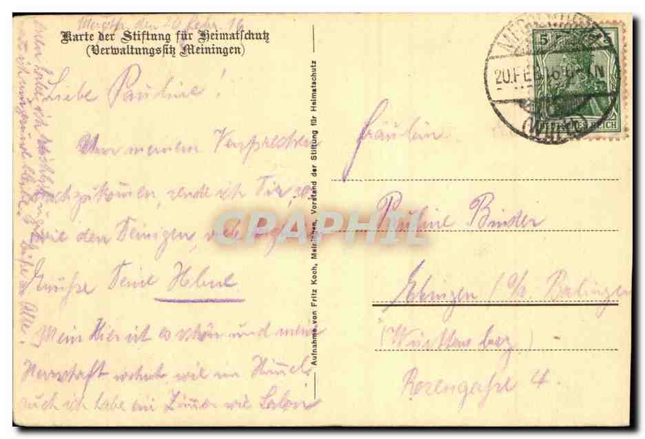 Allemagne Mergentheim CPA Unterer Schlosseingang — Rückseite