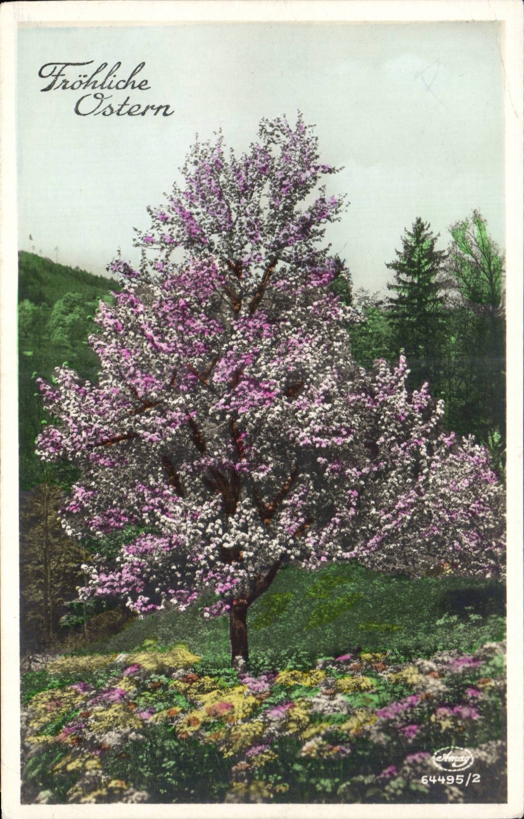 CPA Fantaisie Frohliche Ostern (arbre tree)