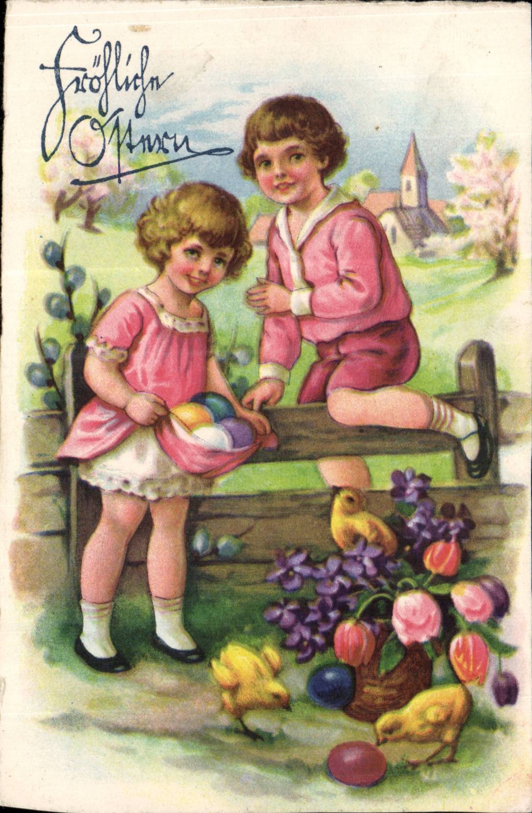 CPA FAntaisie Enfants Paques Easter Poussins
