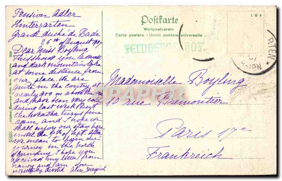 Allemagne Feldsee m Seebuck u Bismarckdenkmal — Rückseite