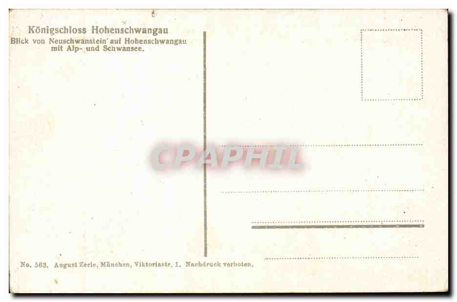 Austria Autriche Osterreich CPA Konigschloss Hohenschwangau — Rückseite