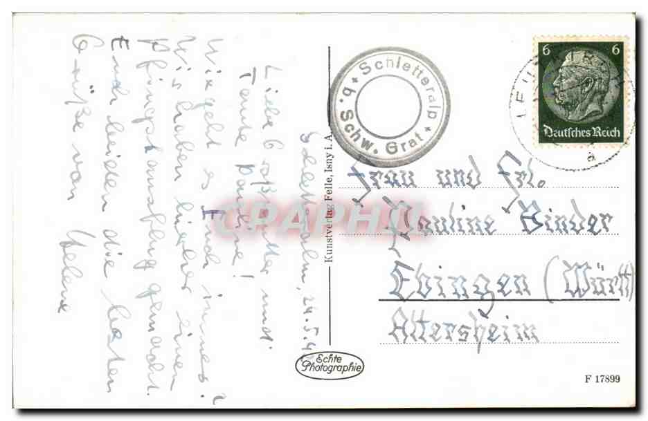 Deutschland - Alemagne - Schletteralm a schw Grat 1000 m - CPA  — Rückseite