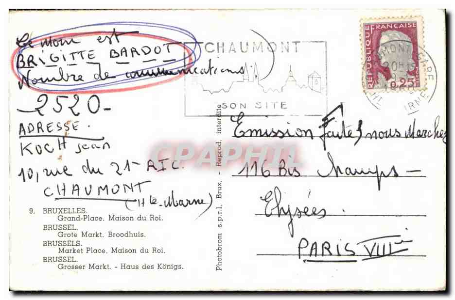 Belgique - Belgien - Bruxelles Maison du Roi - CPA  — Rückseite