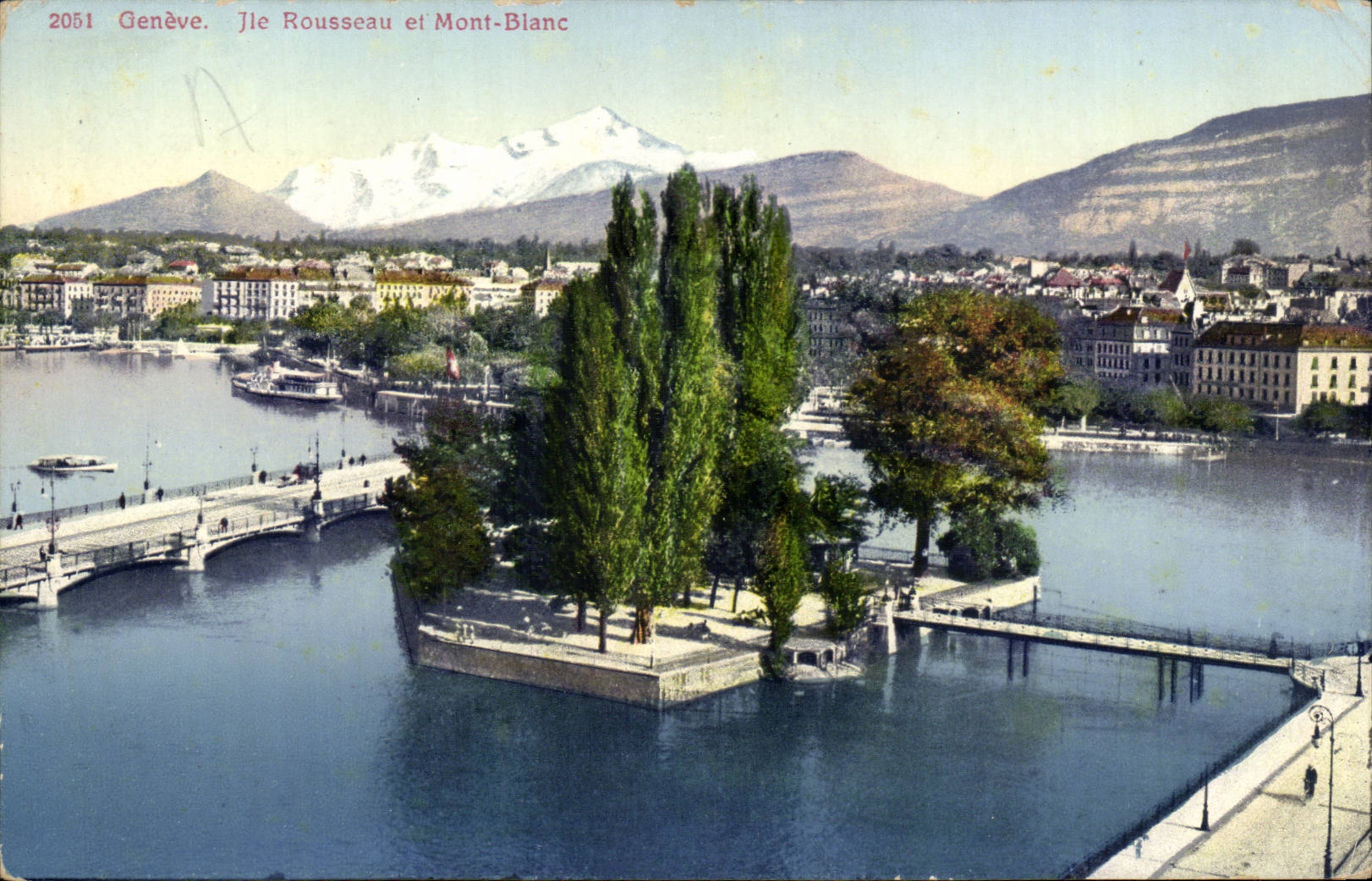Suisse - Schweiz - Geneve - Ile Rousseau et Mont Blanc - CPA 