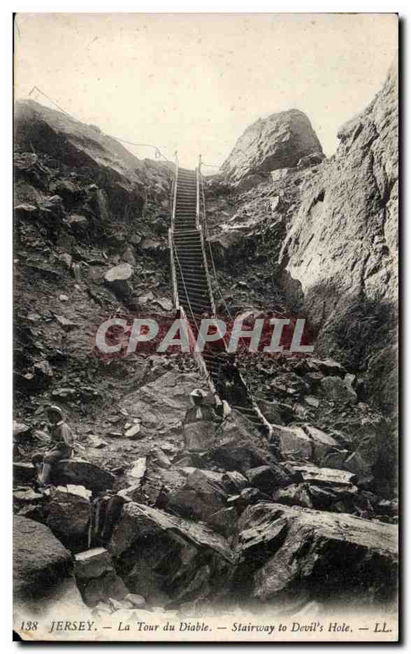 Engand - Angleterre - Iles de la Manche - Jersey - La Tour du Diable - Stairway to Devil's Hole CPA 