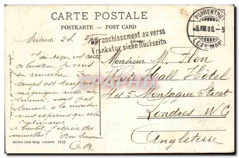Suisse - Schweiz - Porrentruy - Vue Generale CPA  — Rückseite