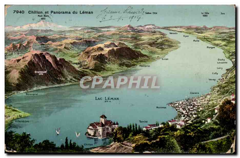 Suisse CPA Chillon et panorama du Leman