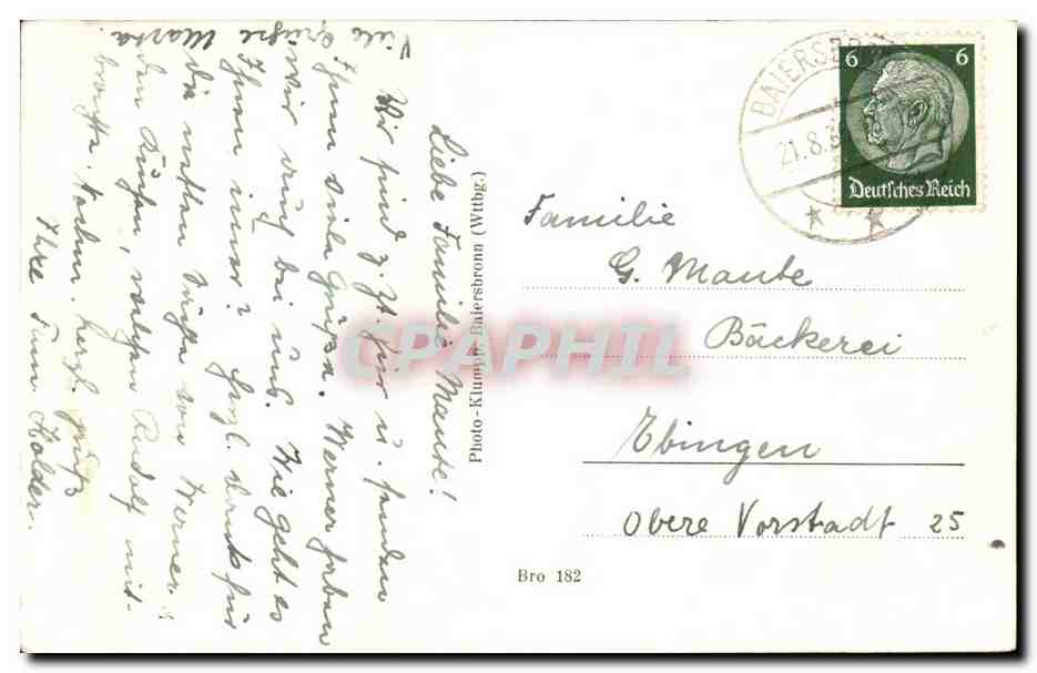 Allemagne CPA Lufturort Baiersbronn (Schwarzwald) — Rückseite
