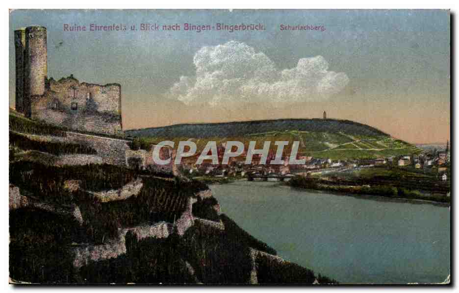 Ruine Ehrenfels u. Blick nach Bingen-Bingerbrück. Scharlachberg.