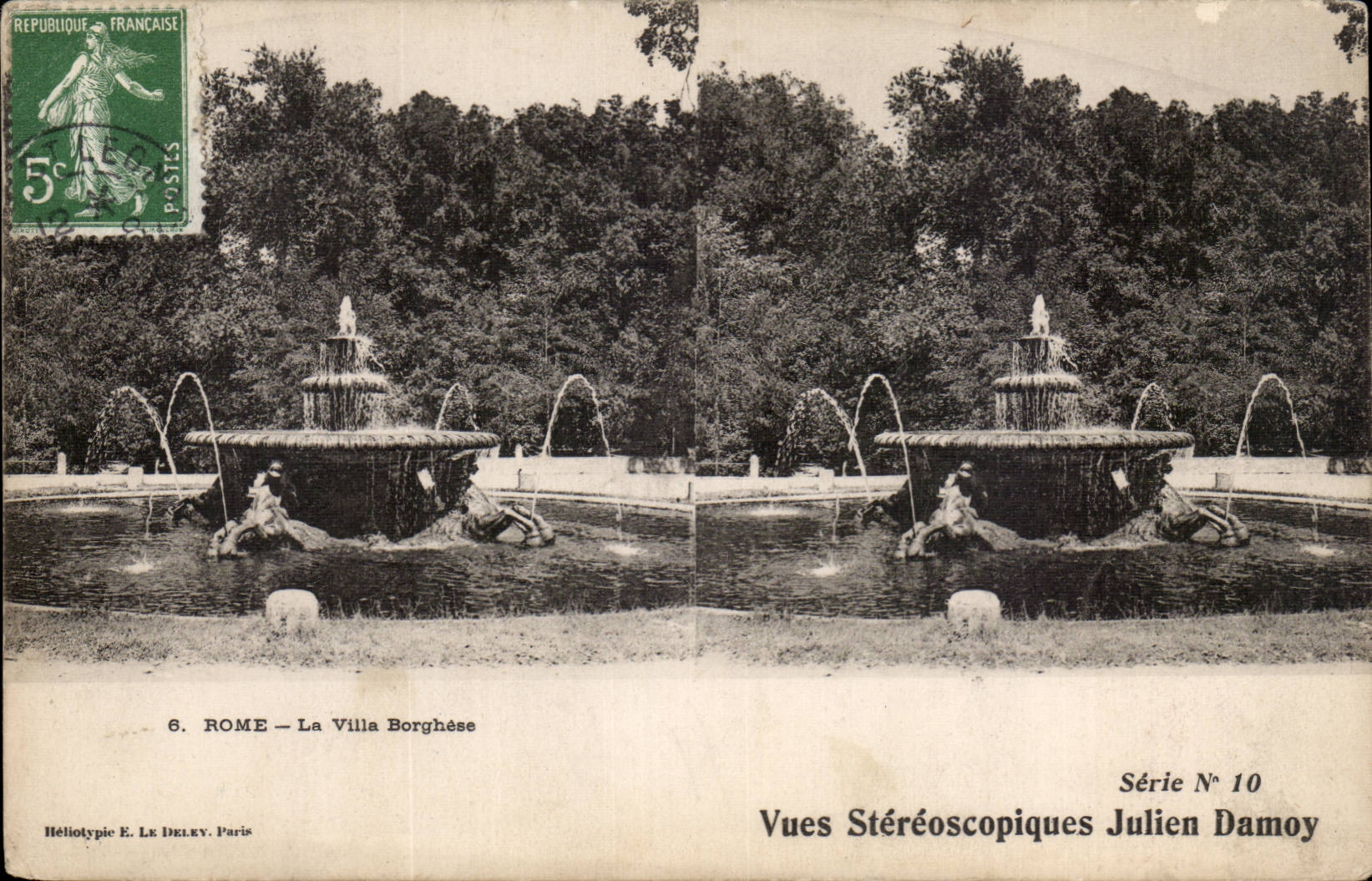Italie Italia Rome CPA La villa borghese (vue stereoscopique Julien DAmoy))