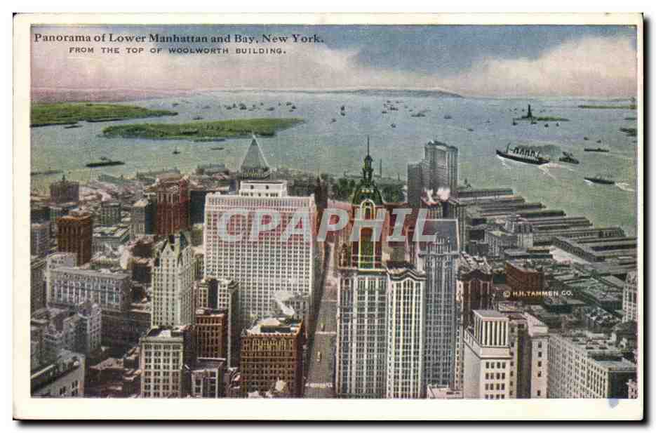 Etats unis CPA Panorama of lower Manhattan and Bay New York Woolworth building