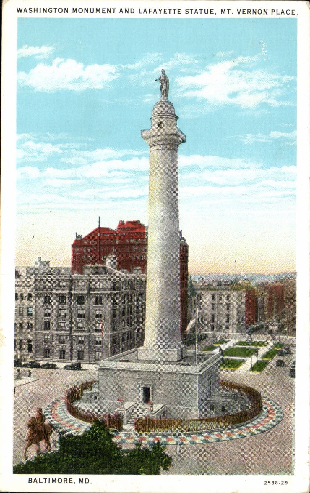 Etats unis CPA Baltimore Washington monument and lafayette statue at Vernon place