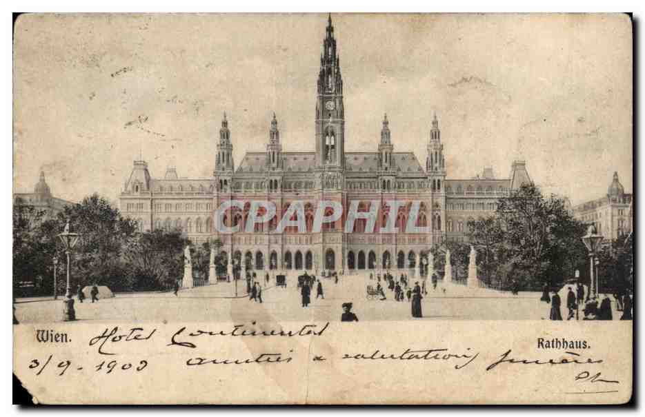Vienne — Hôtel Continental et Rathaus — éditeur inconnu, n° de série non visible