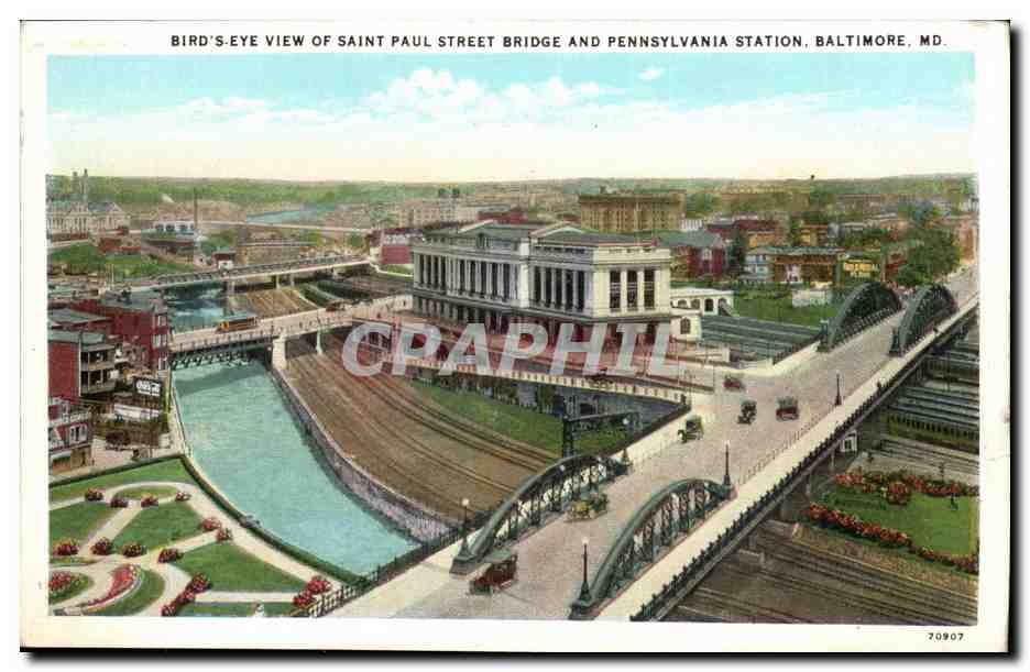 Etats unis CPA Bird's eye of Saint Paul Street bridge and Pennsylvania Station Baltimore MD