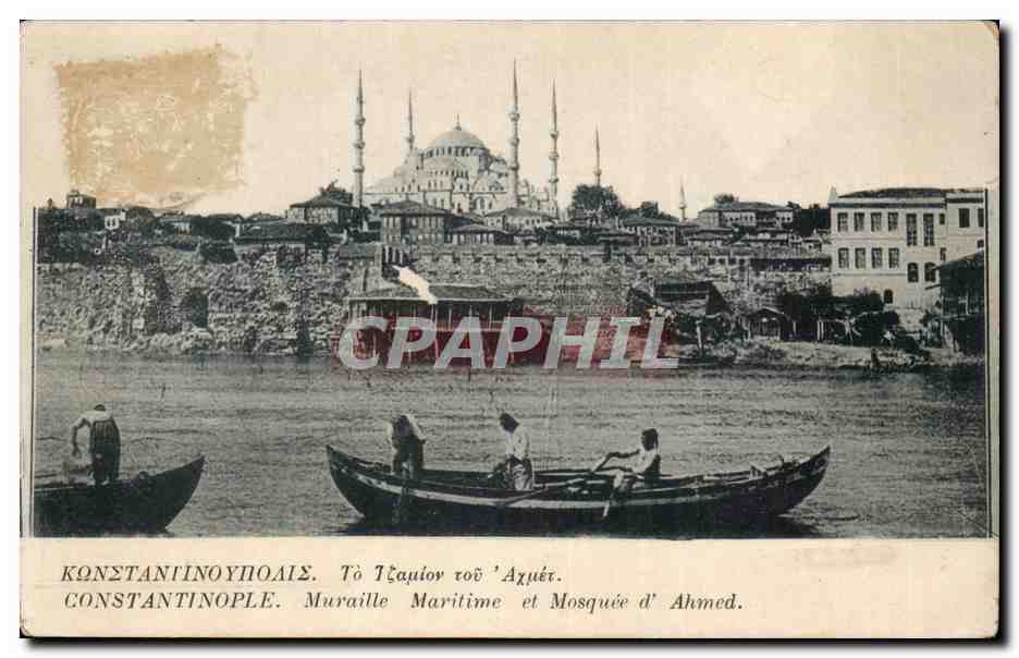 Turquie Turkey Constantinople Muraille maritime et mosquee d'Ahmed