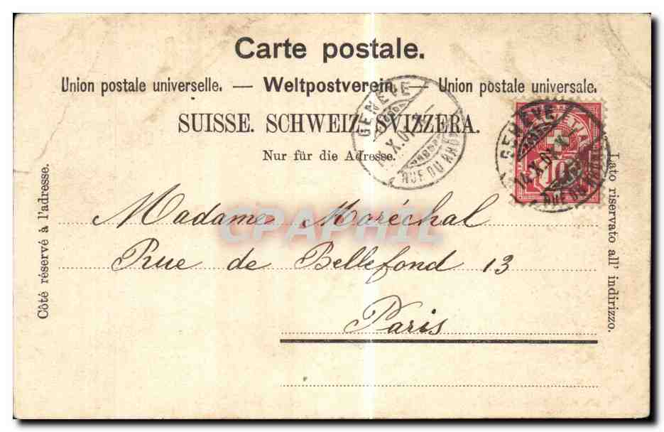 Suisse CPA Geneve Pont du Montblanc  — Verso