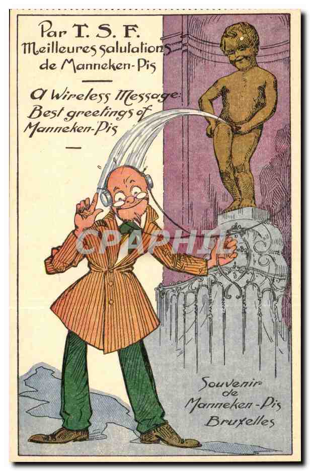 Manneken-Pis — statue et homme au téléphone — éditeur T.S.F.
