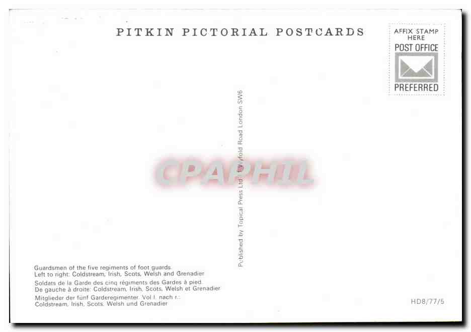 Grande Bretagne CPM Guardsmen of the five regiments — Verso