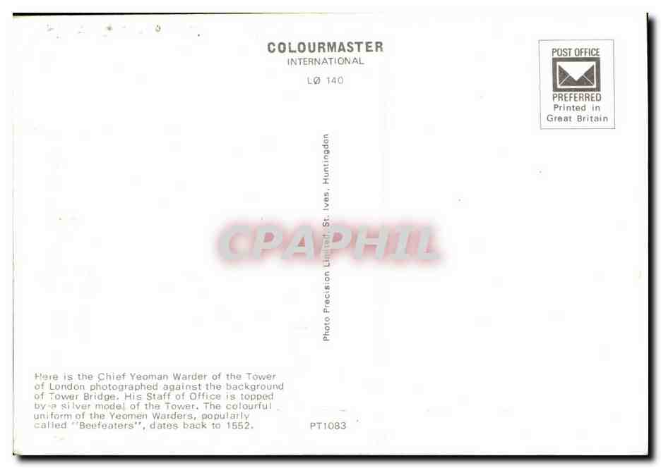 Grande Bretagne CPM London Londres The chief warder of the tower of London — Verso