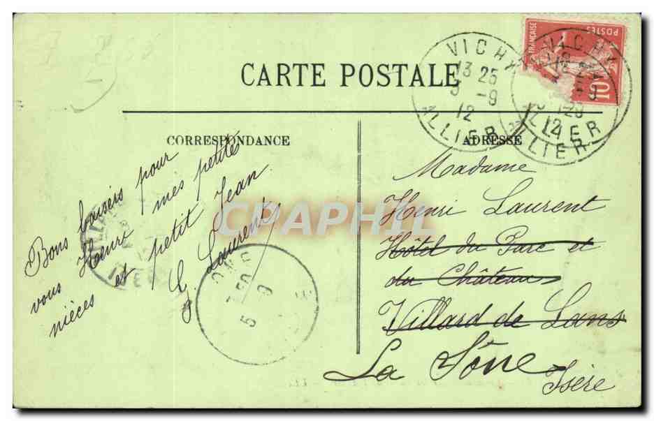 Vichy CPA Promenade sur les bords de l'Allier (ane donkey) — Verso