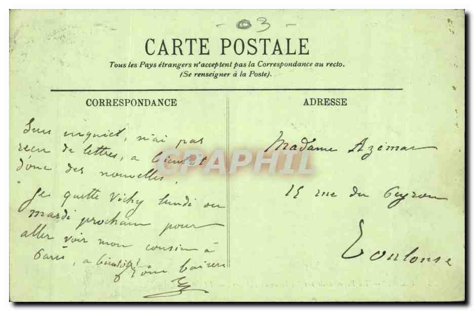 Vichy CPA La promenade sur les bords de l'Allier — Rückseite