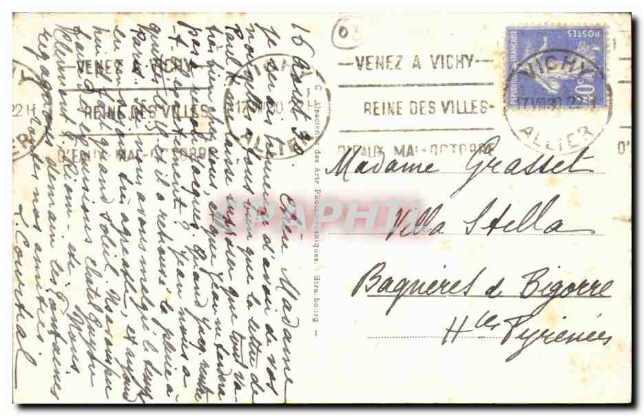 Vichy CPA Palais des sources — Verso