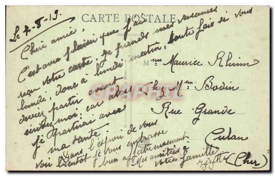 Nouvelles Casernes à Montluçon — 121e Régiment de ligne — édition G. Richemont, n° 0192 bis — Verso
