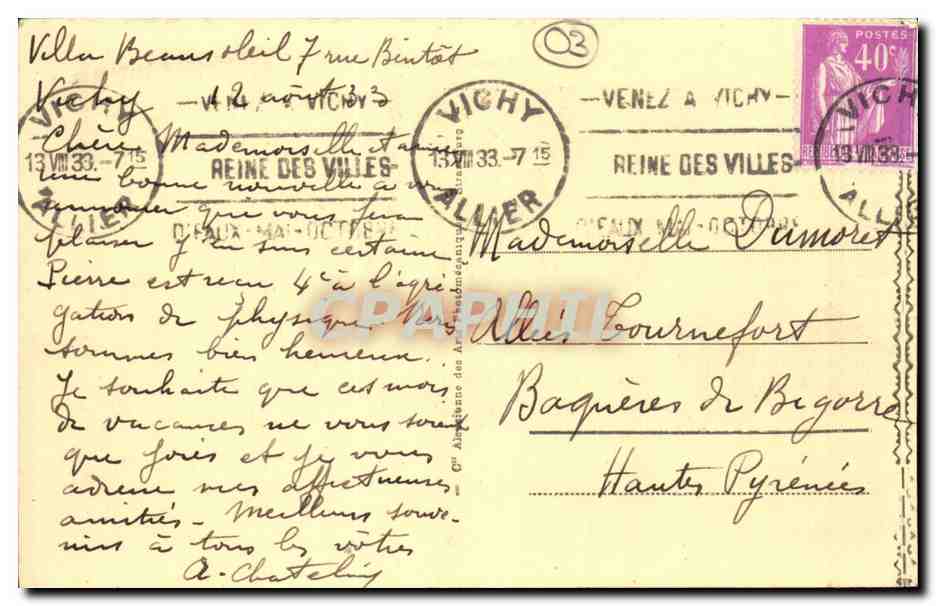 Vichy CPA Les quais de l'Allier — Verso