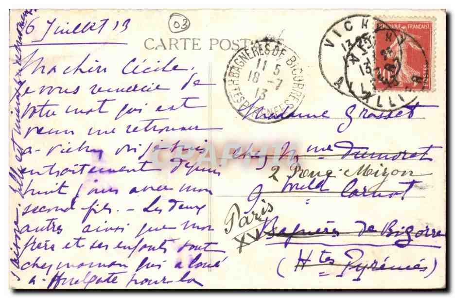 Vichy CPA Pars des CElestins — Verso