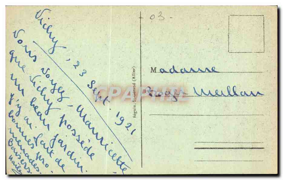 Vichy CPA Un coin du parc au bassin des cygnes — Verso