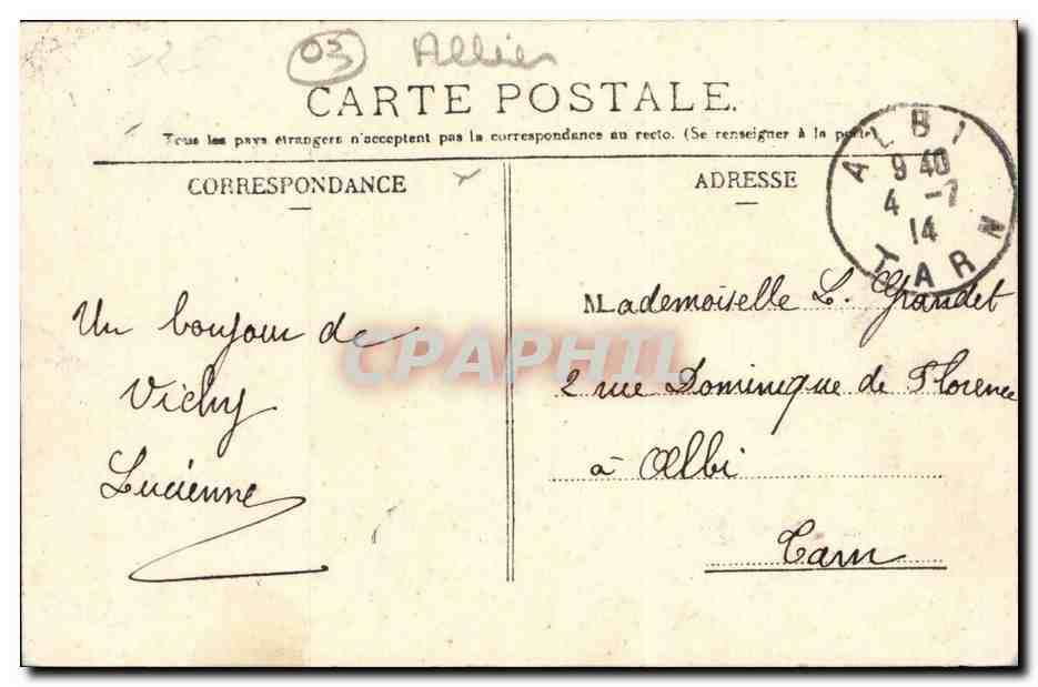 Vichy CPA Buvette de la source Grande grille — Rückseite