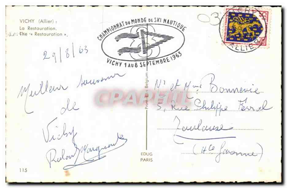 Vichy CPA La Restauration  — Verso