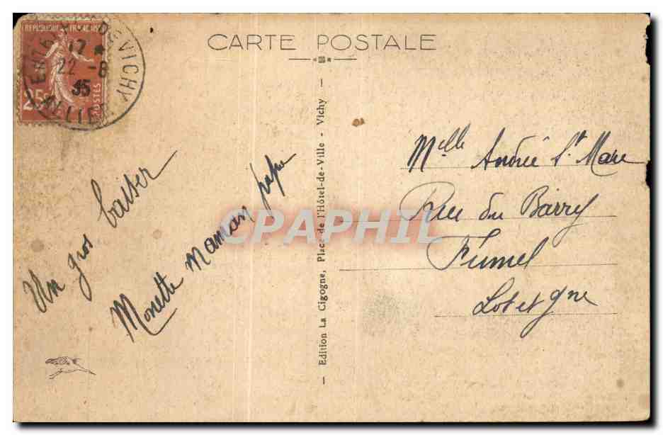 Vichy CPA Le parc du casino — Verso