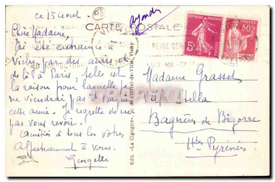 Vichy CPA Galerie Napoleon — Verso