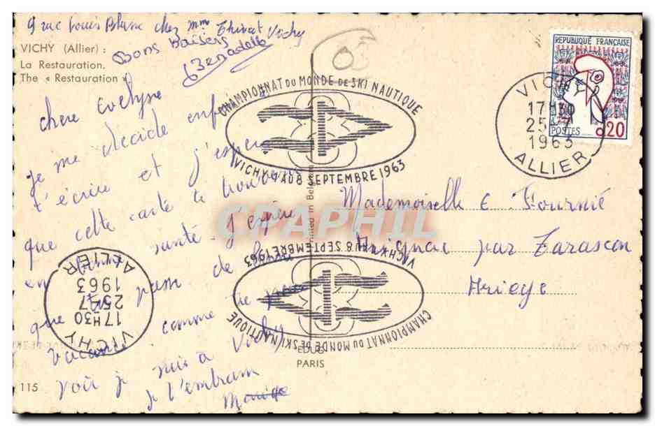 Vichy CPA La Restauration — Verso