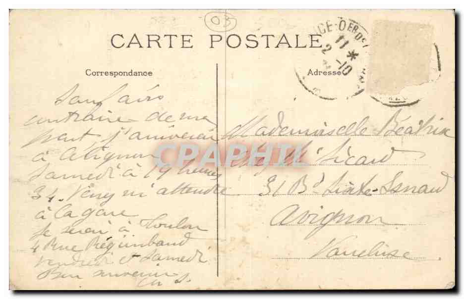 Vichy CPA Hotel du Havre — Verso