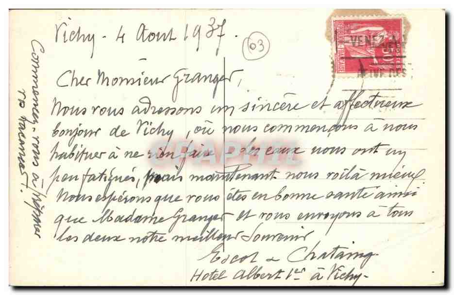 Vichy CPA La tour de l'horloge  — Verso