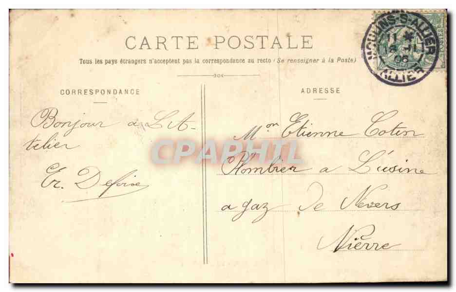 Moulins CPA Hotel de ville — Verso