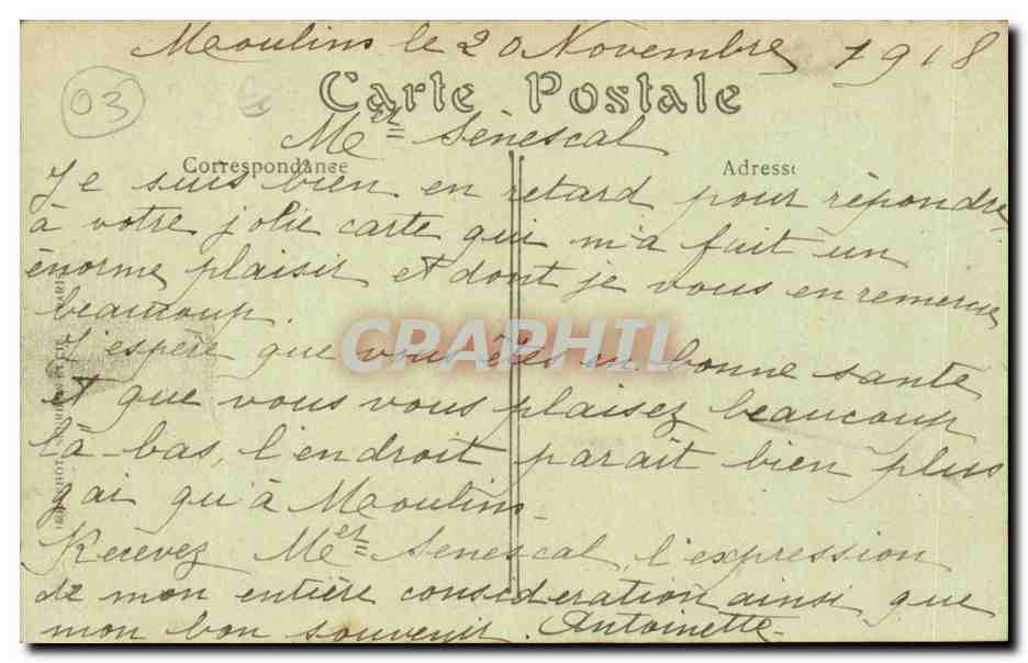 Moulins - Le Lycee de Jeunnes Filles - CPA  — Verso
