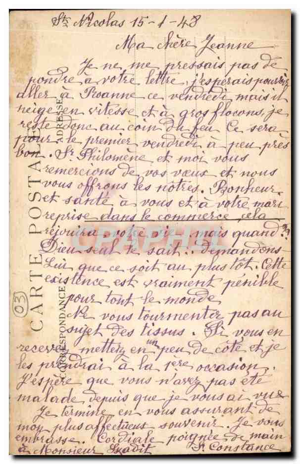 Cusset - Pension de Famillie St Joseph - CPA  — Verso
