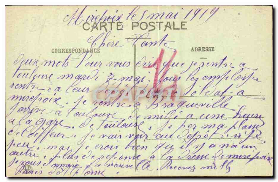 Mirepoix CPA Le pont sur l'Hers et le chateau de Terride — Rückseite