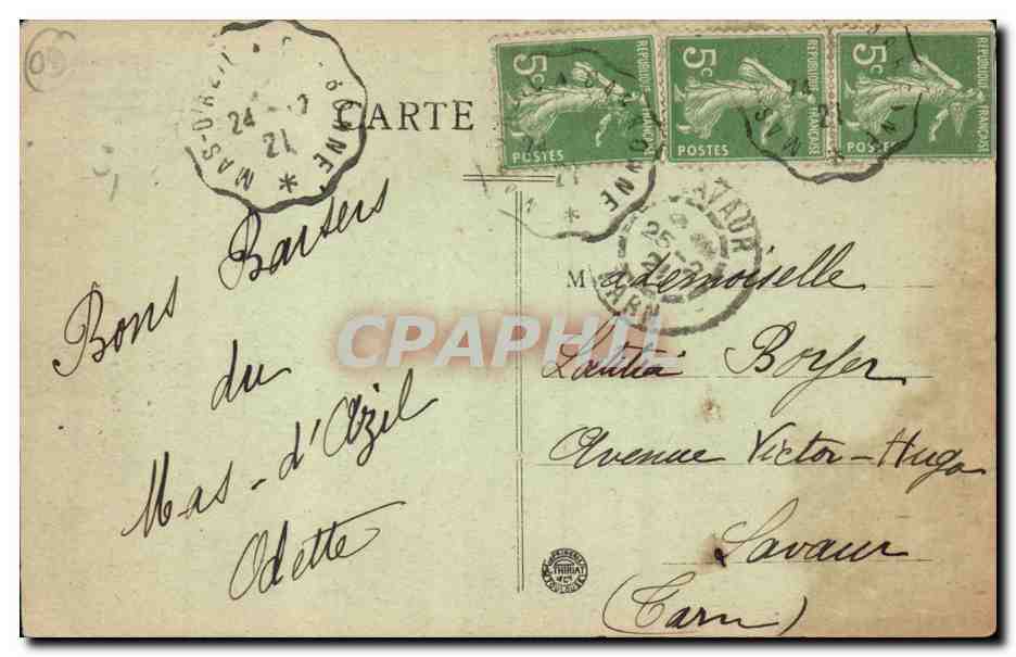 Le Mas d'Azil CPA Entree de la grotte venant de Saint Girons — Rückseite