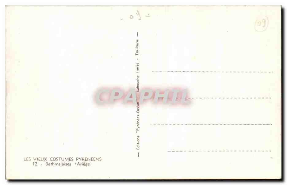 CPA Ariege Bethmalais (folklore costume) — Verso