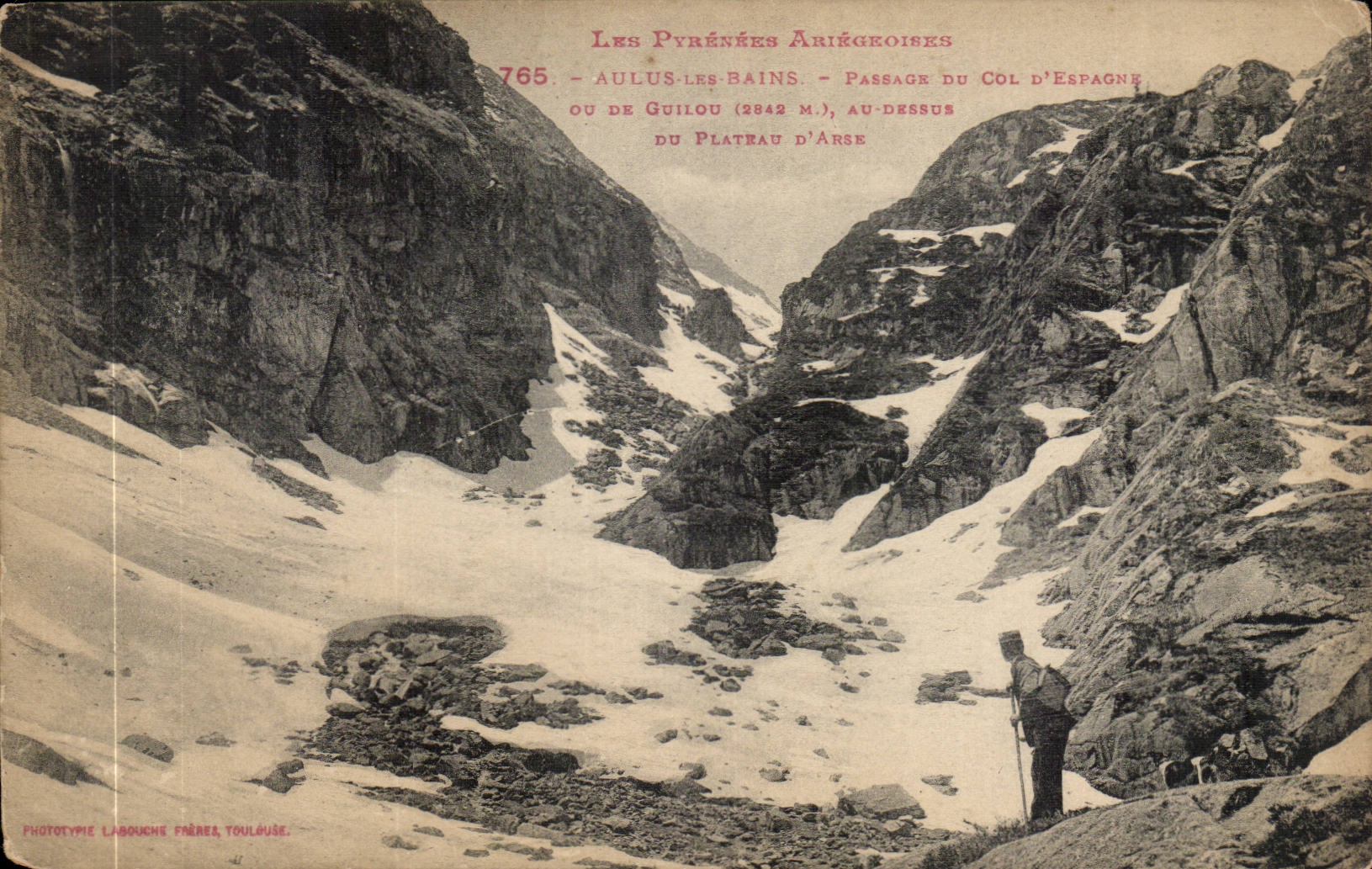Les Pyrénées Ariégeoises — Aulus-les-Bains, passage du col d'Espagne (2842 m) au-dessus du plateau d'Arse — Phototype Labouche Frères, Toulouse