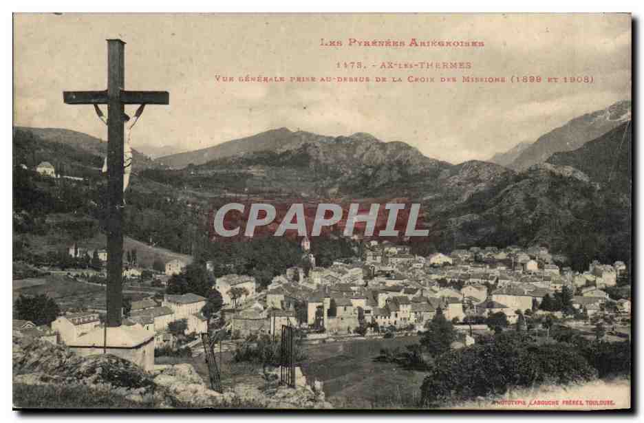 Ax-les-Thermes — Allgemeiner Blick von oben über die Kreuzung der Missionen (1898 und 1908) — Phototypie Labouche Frères Toulouse