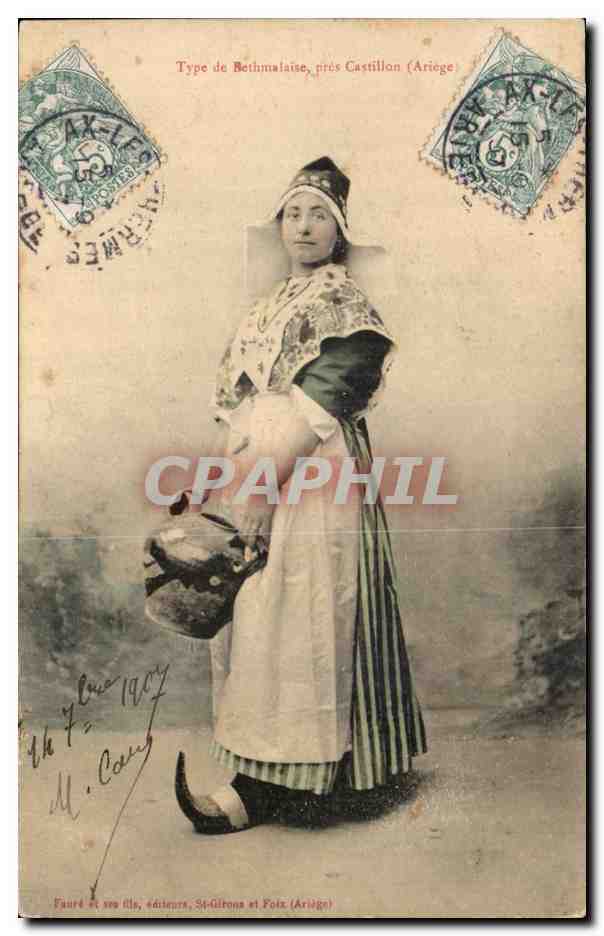 CPA Les vieux costumes Pyreneens Bethmalaise pres CAstillon Ariege (folklore costume) TOP